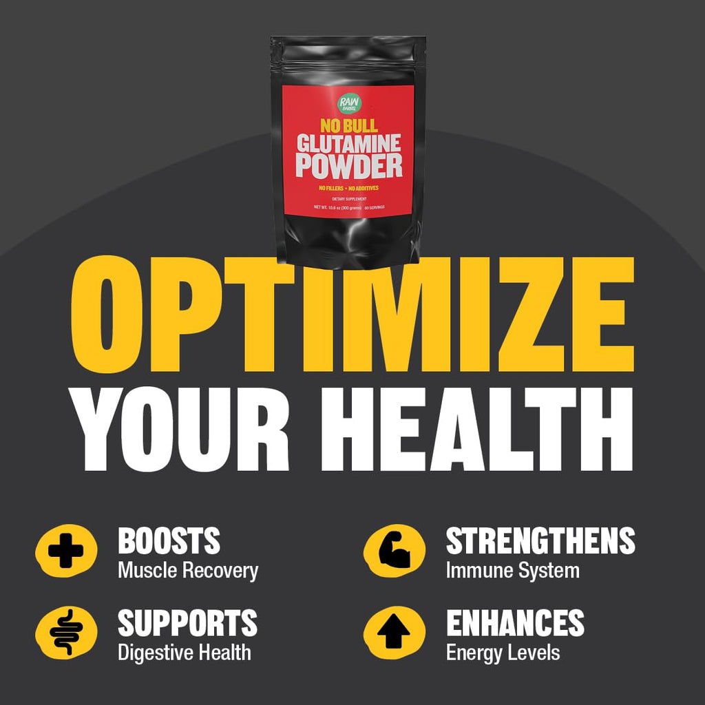 Raw Barrel No Bull L-Glutamine Powder - Unflavored, Micronized, Non-GMO, Vegan, Gluten Free, 300g