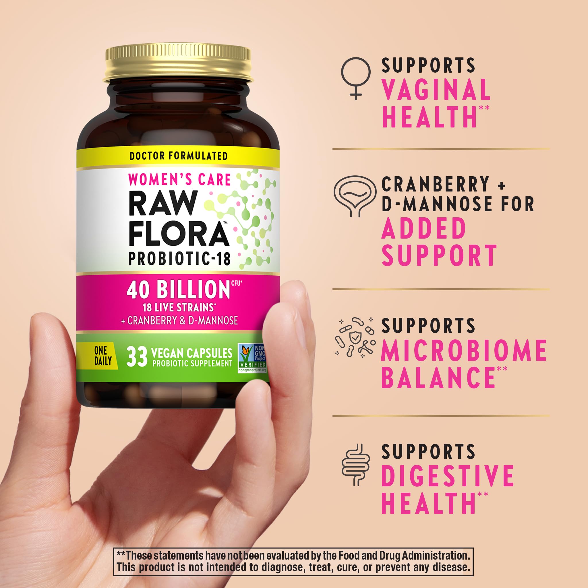 Raw Flora Women's Probiotics — 40B CFU + Prebiotics | 33 Vegan Capsules