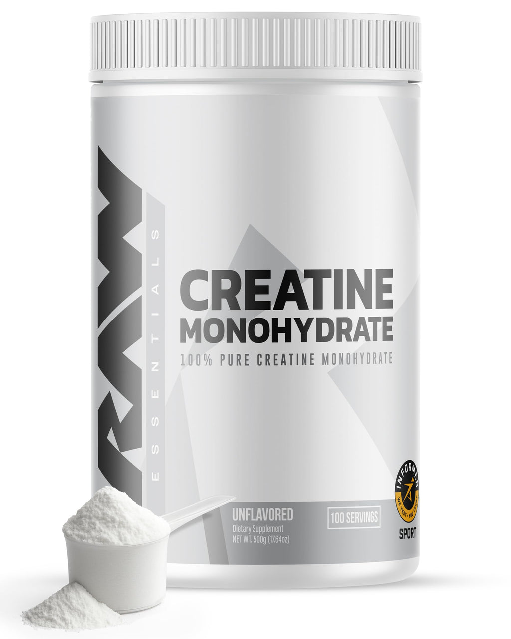 RAW Nutrition Creatine Monohydrate Powder - Unflavored, 100 Servings