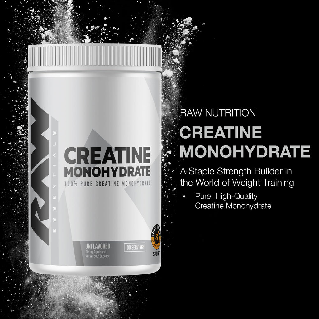 RAW Nutrition Creatine Monohydrate Powder - Unflavored, 100 Servings