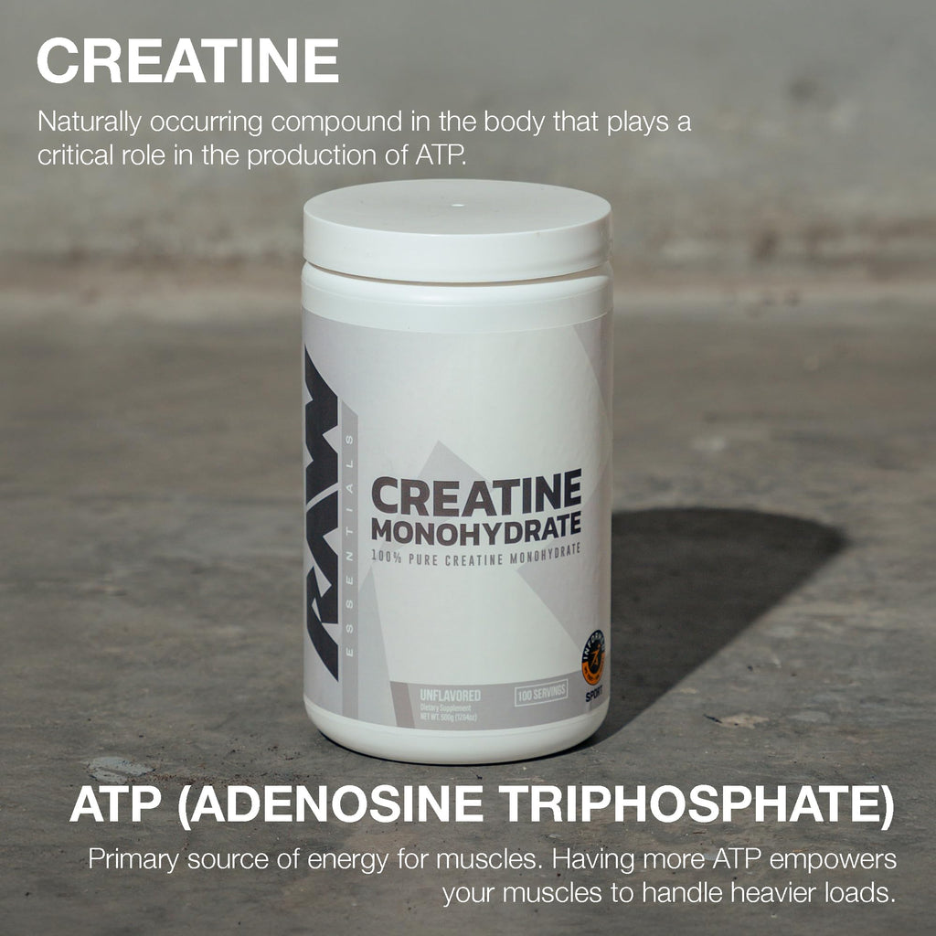 RAW Nutrition Creatine Monohydrate Powder - Unflavored, 100 Servings