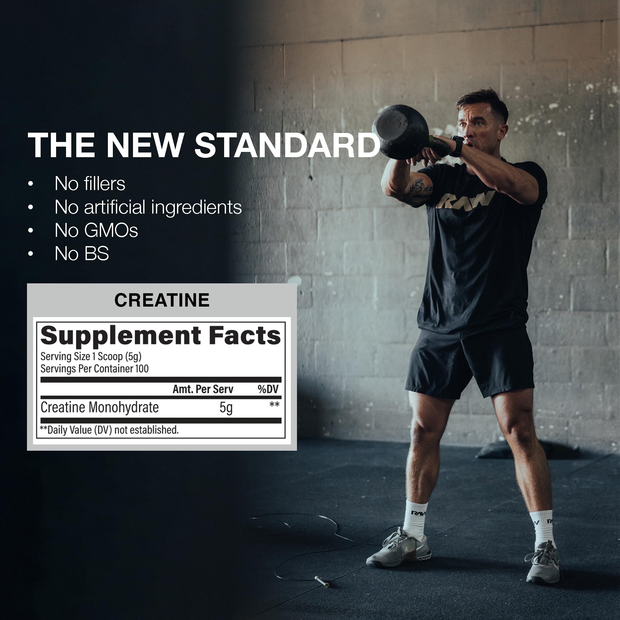 RAW Nutrition Creatine Monohydrate Powder - Unflavored, 100 Servings