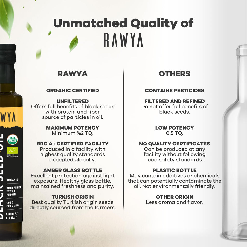RAWYA Black Seed Oil - Unfiltered - 8.4 oz - Organic Full-Spectrum Cold-Pressed