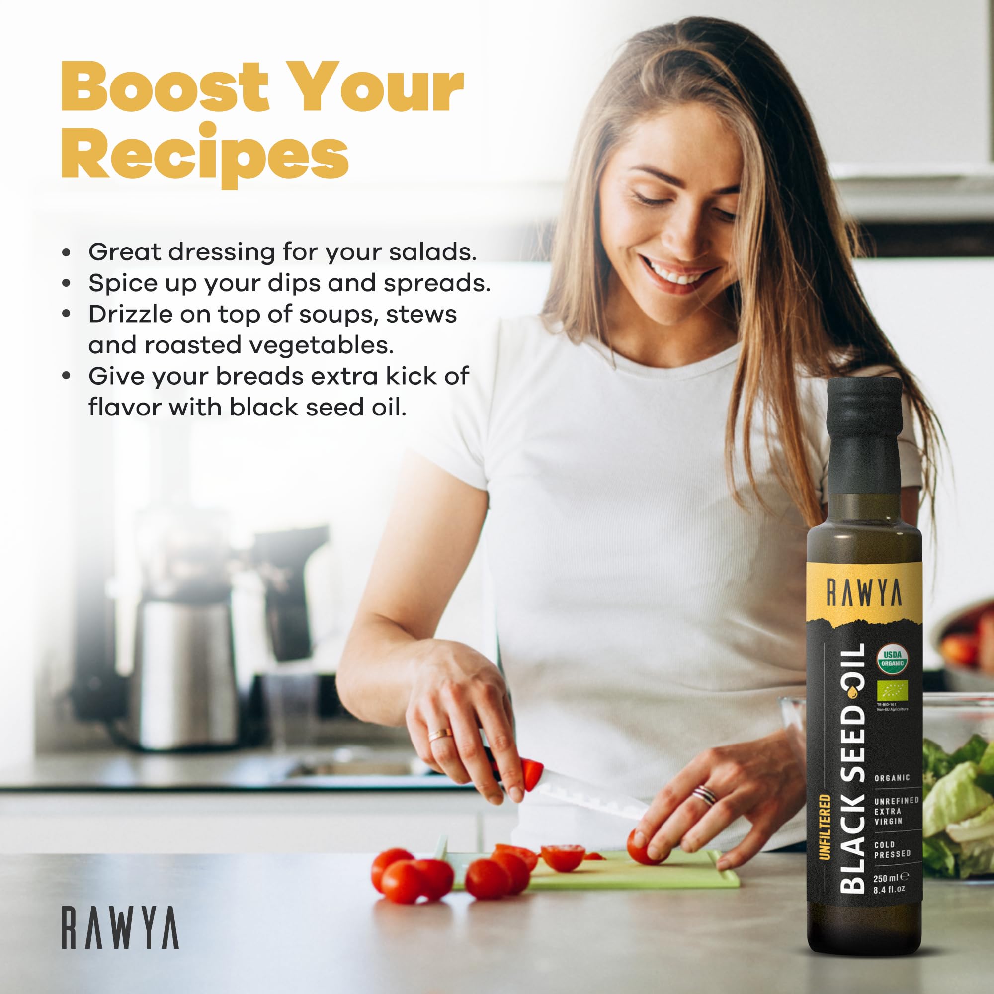 RAWYA Black Seed Oil - Unfiltered - 8.4 oz - Organic Full-Spectrum Cold-Pressed