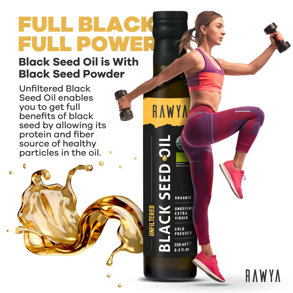 RAWYA Black Seed Oil - Unfiltered - 8.4 oz - Organic Full-Spectrum Cold-Pressed