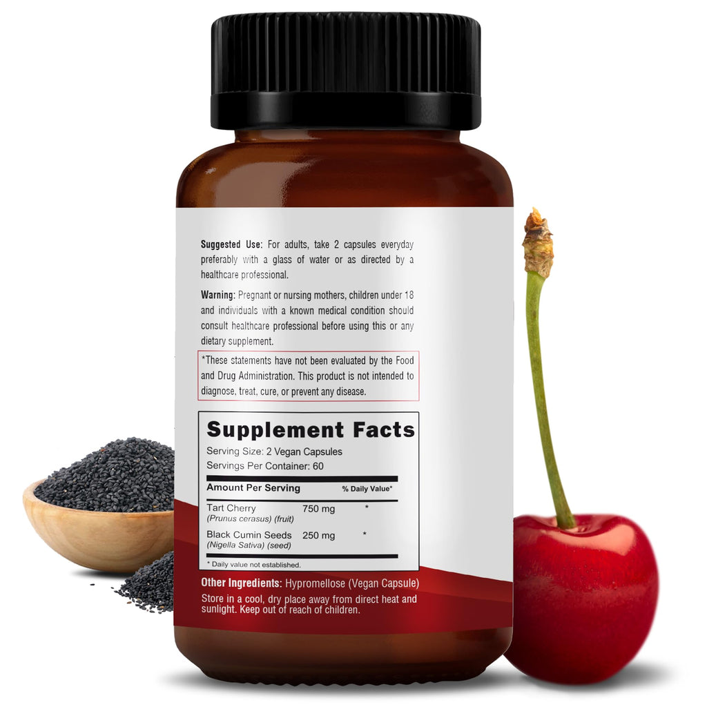 RAWYA Tart Cherry & Black Seed Oil – 500mg Capsules | Gluten Free 120 Count