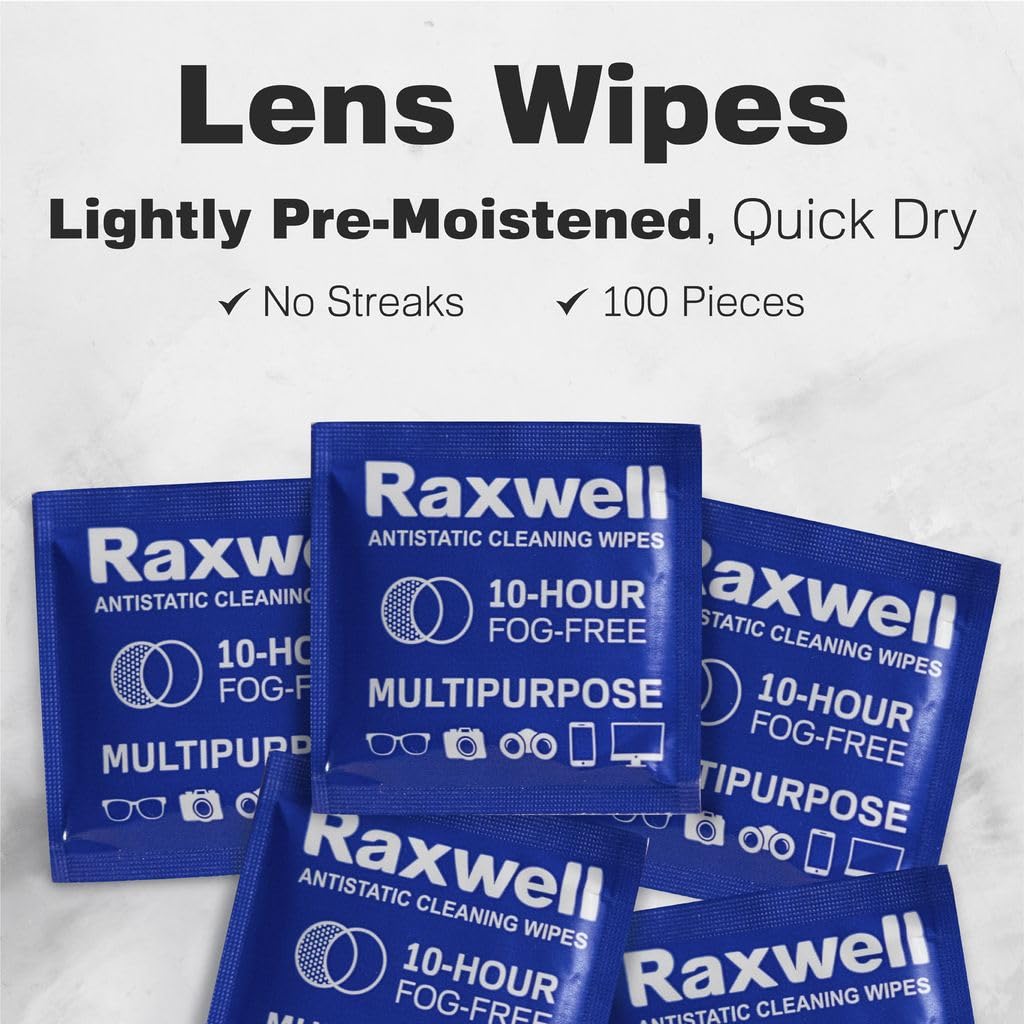 Raxwell Glasses Cleaner Wipes - 200 Count, Unscented, White - Streak-Free Anti-Fog for Glasses, Screens & Devices