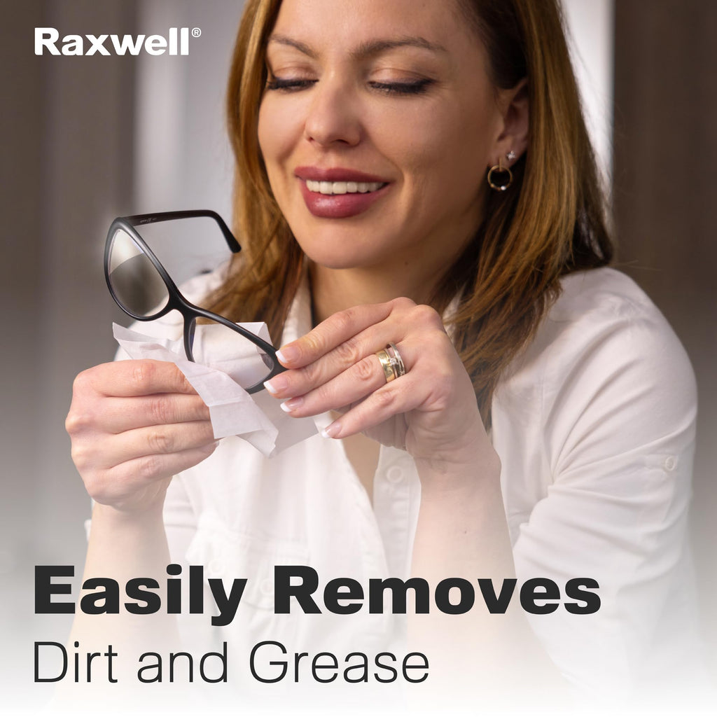 Raxwell Glasses Cleaner Wipes - 200 Count, Unscented, White - Streak-Free Anti-Fog for Glasses, Screens & Devices