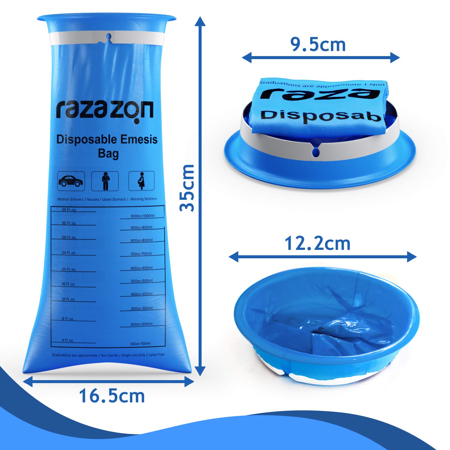 RAZAZON Vomit Bags 50 Pack – Medical-Grade, Leak-Resistant Emesis Bags for Car Travel