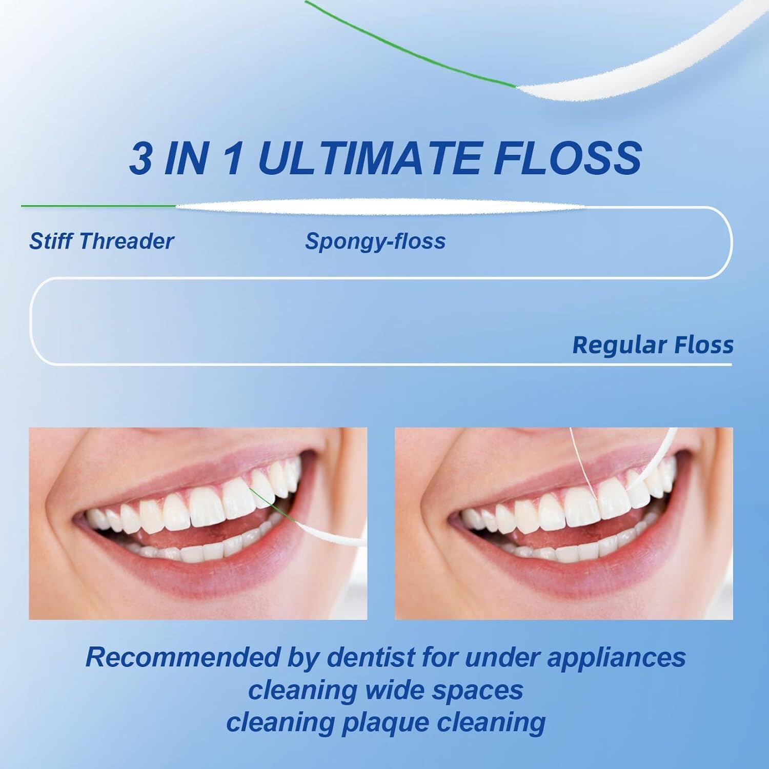 RAZOKO Dental Floss for Braces | 3-in-1 Ultimate Pre-Cut Strands, 60 Count (Pack of 3)