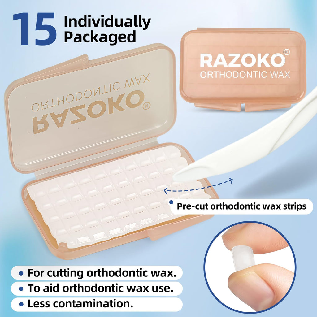 RAZOKO Orthodontic Wax for Braces & Aligners | Precut Strips & Dots, Food Grade
