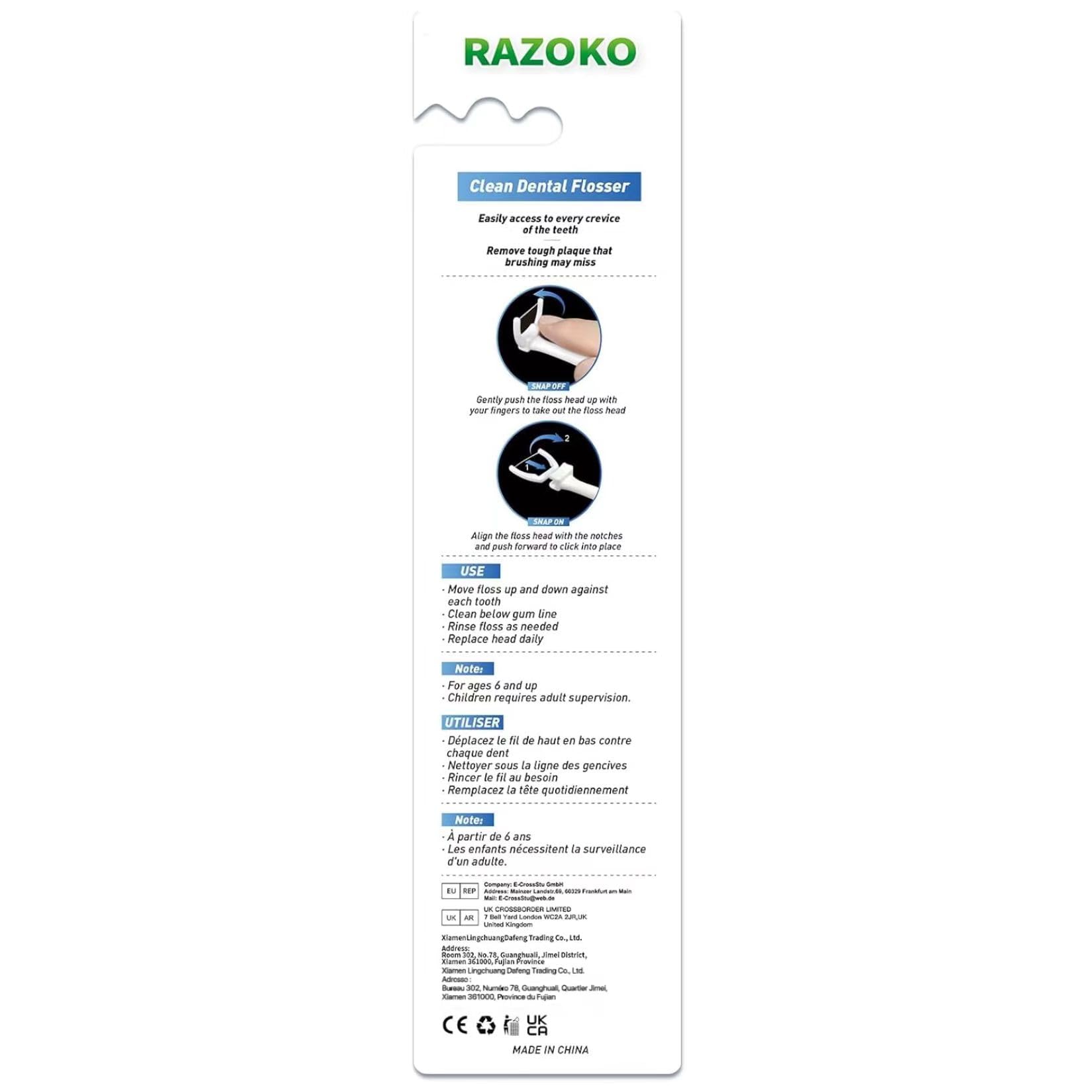 RAZOKO Ultimate Flosser Kit – 1 Handle & 120 Extra Strength Refills