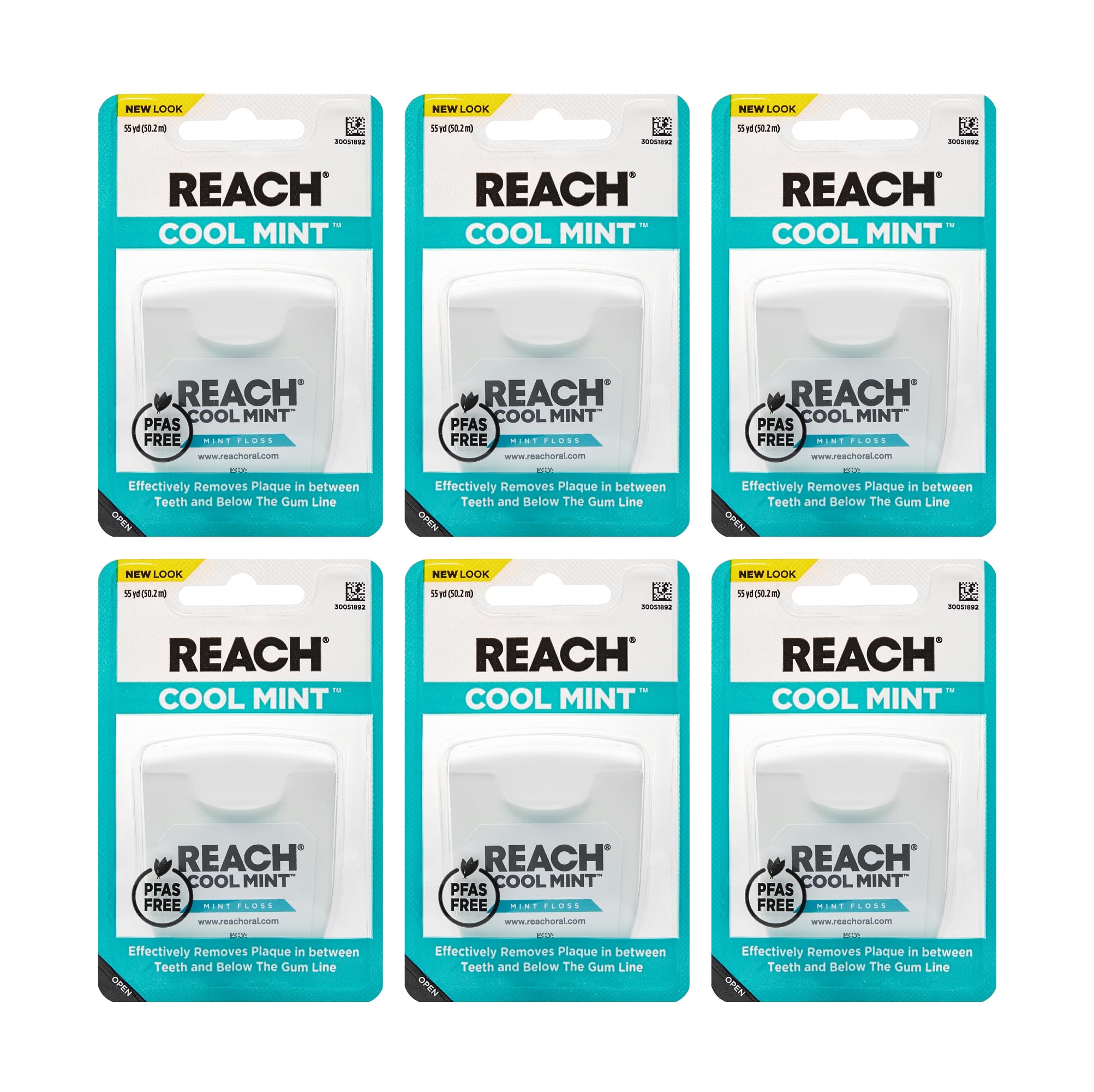 REACH Cool Mint Dental Floss – Fresh Mint, PFAS Free, 6 Pack, 55 yd