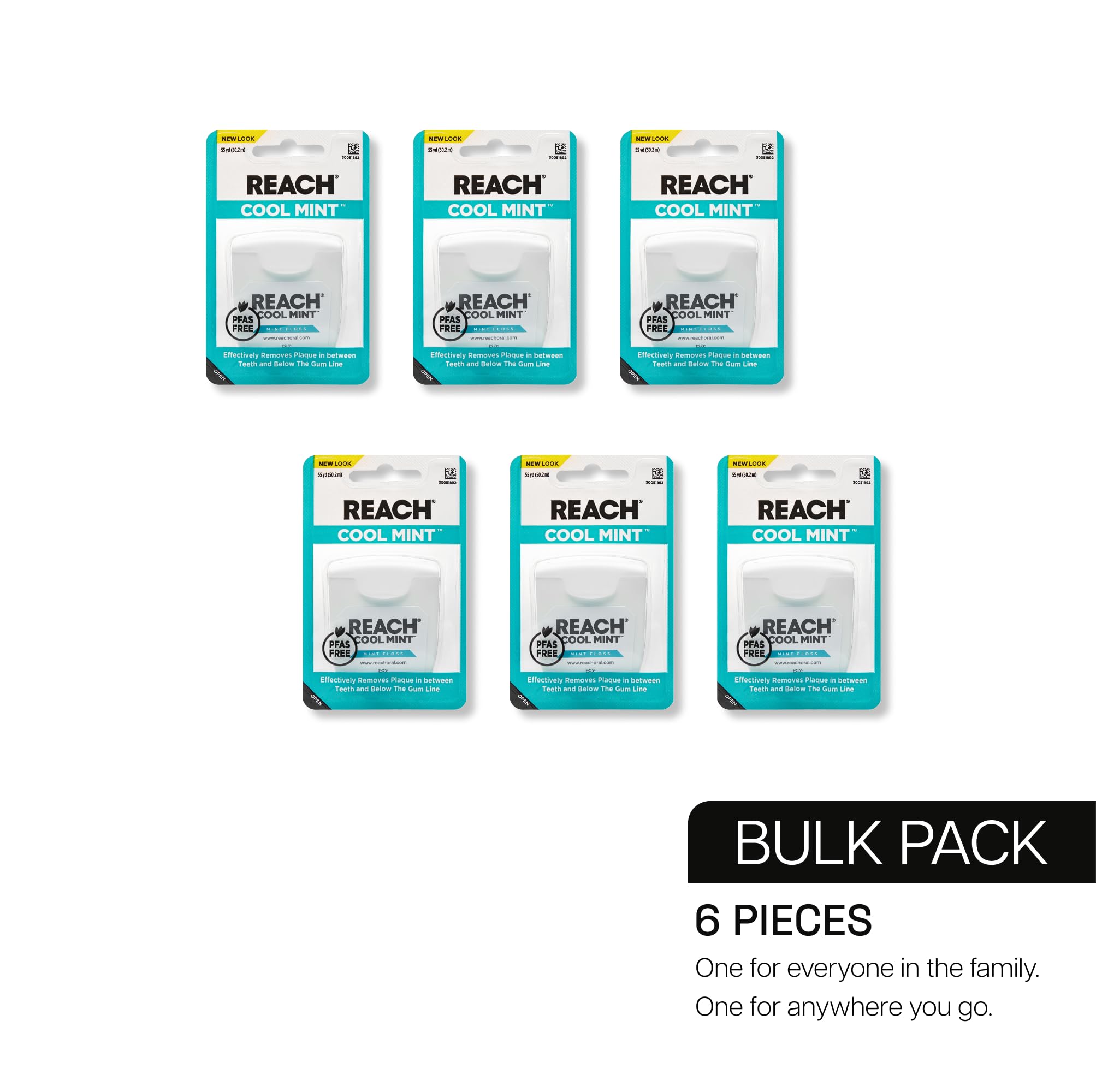 REACH Cool Mint Dental Floss – Fresh Mint, PFAS Free, 6 Pack, 55 yd