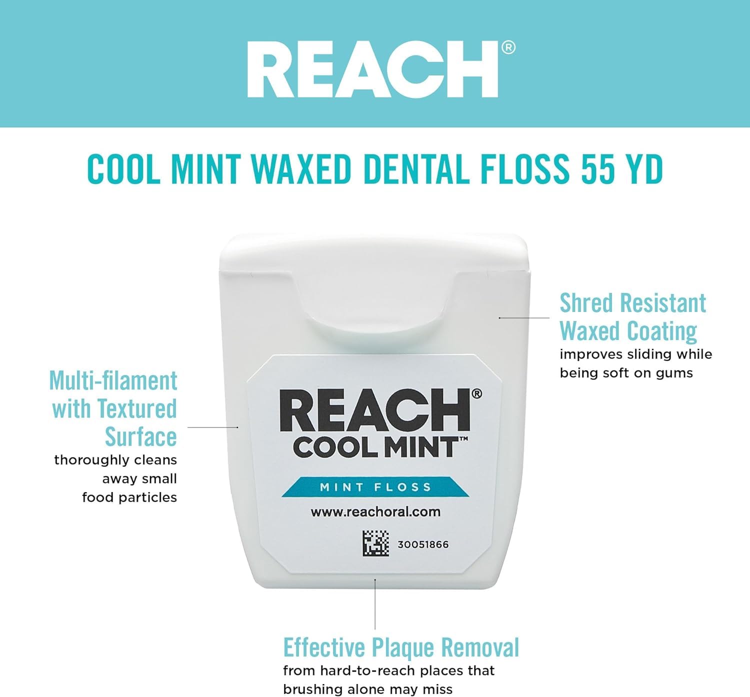 REACH Dental Floss Cool Mint 55 yds – Pack of 4