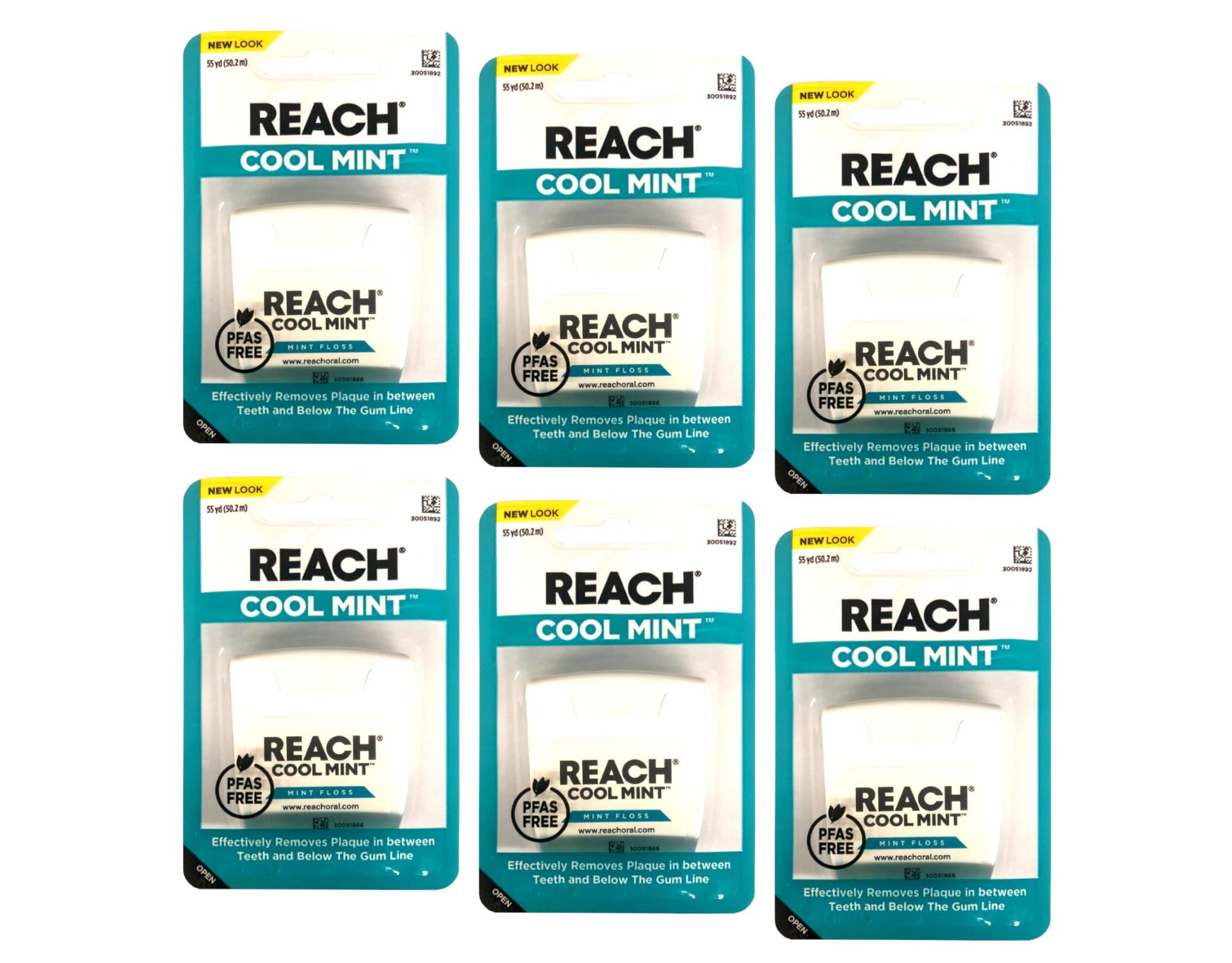 REACH Dental Floss, Cool Mint, 6 Count | Mint Floss for Clean Between-Teeth
