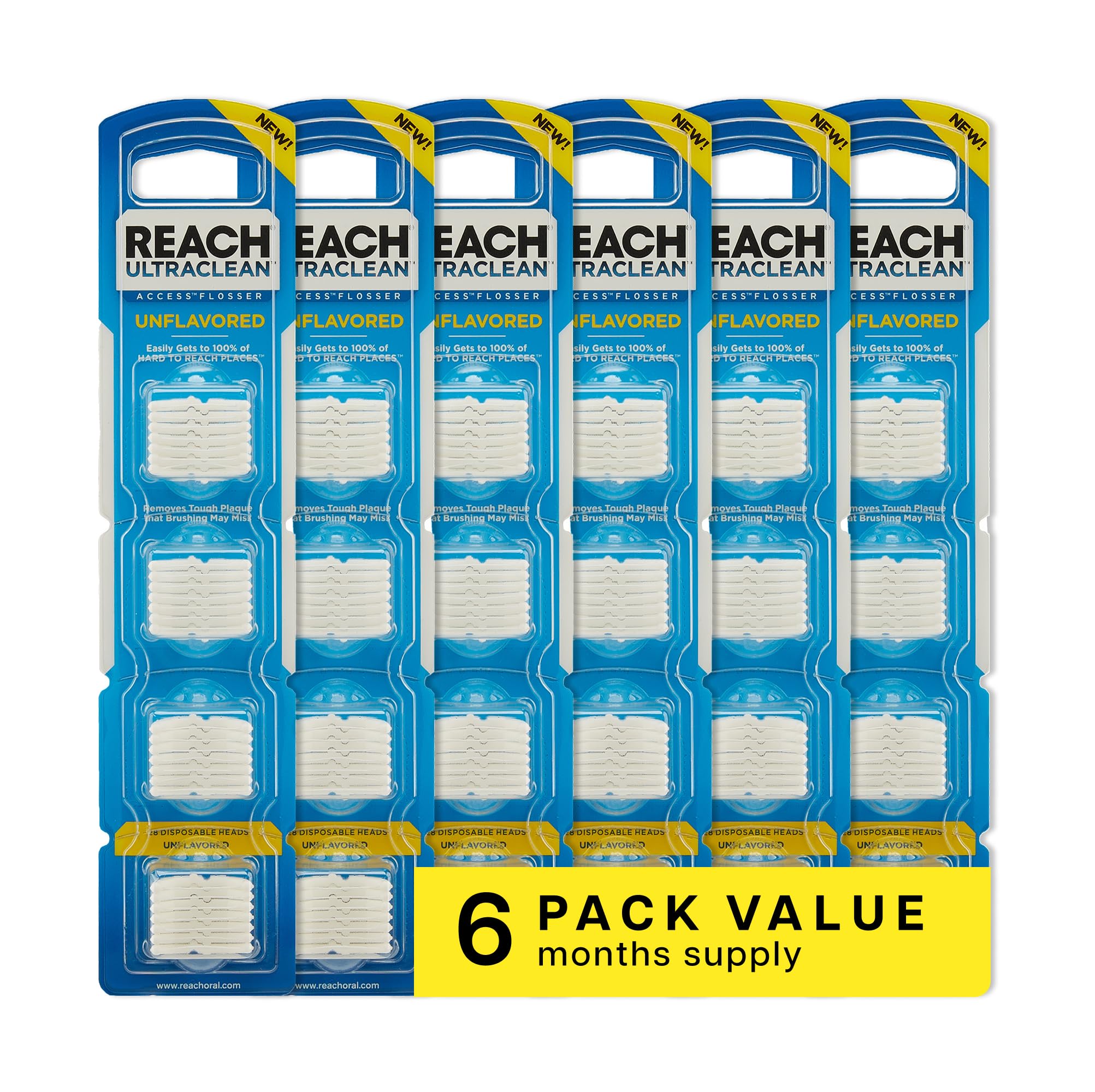REACH Ultraclean Access Flosser Refill Heads – Unflavored, PFAS-Free, 28-Count, 6-Pack