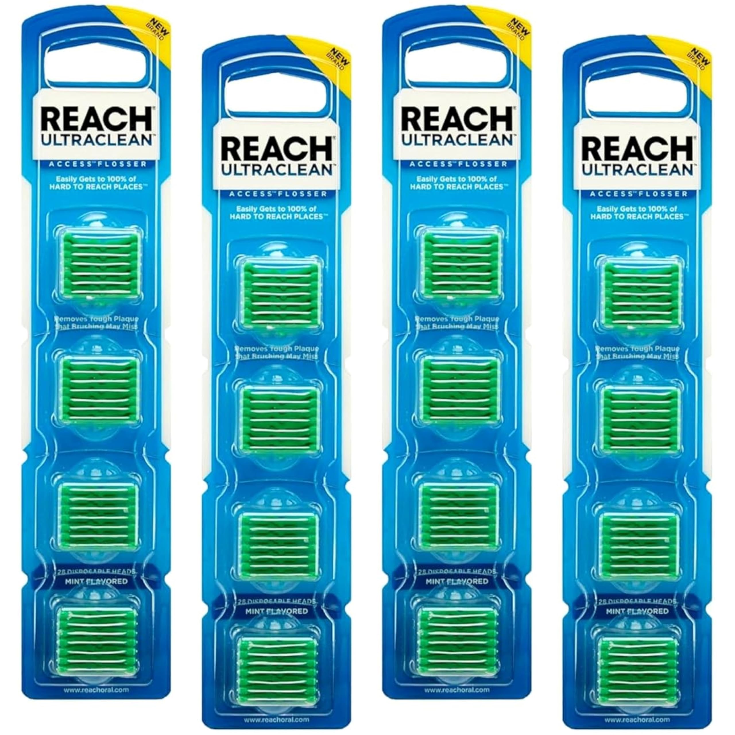 REACH Ultraclean Access Flossers Refill Heads - Fresh Mint, 28 Heads (Pack of 4)