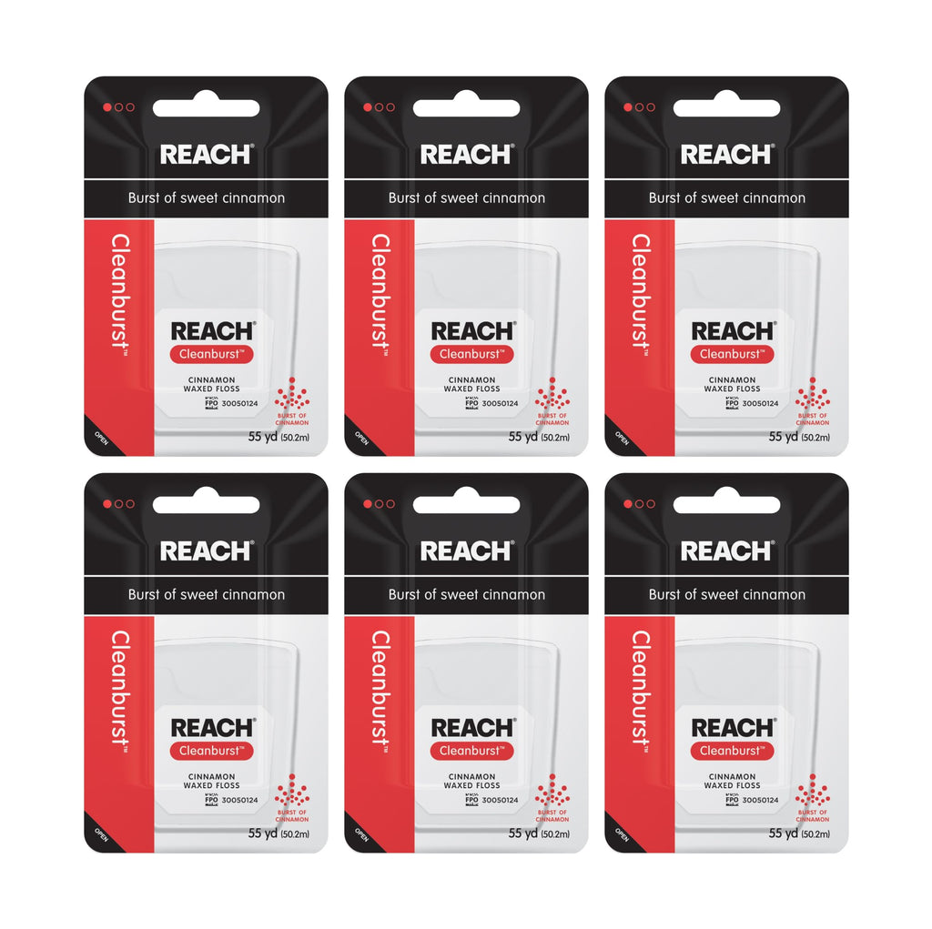 REACH Waxed Dental Floss Cinnamon - 55 yd, 6 Pack, PFAS Free