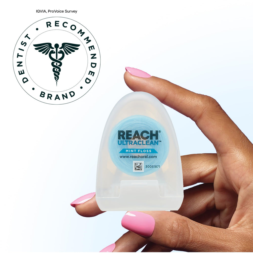 REACH Ultraclean Dental Floss – Mint Waxed, Shred-Resistant Plaque Remover for Gums | 30 yd