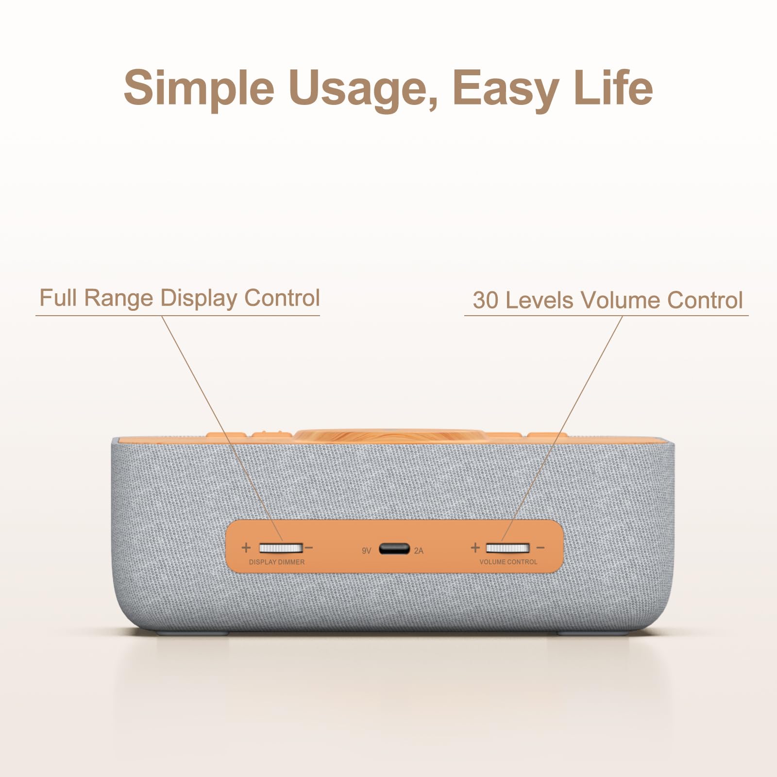 REACHER 15W Magnetic Wireless Charging Alarm Clock with White Noise Machine, Woodgrain — 20 High‑Fidelity Sounds, Gradual Wake, Snooze & Dimmable Display