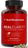 Real Mushrooms RealClarity Capsules – Lion’s Mane, KSM-66 Ashwagandha, Cordyceps & Reishi | Mental Sharpness & Adaptogenic Support | 60 Count – Vegan, Non-GMO