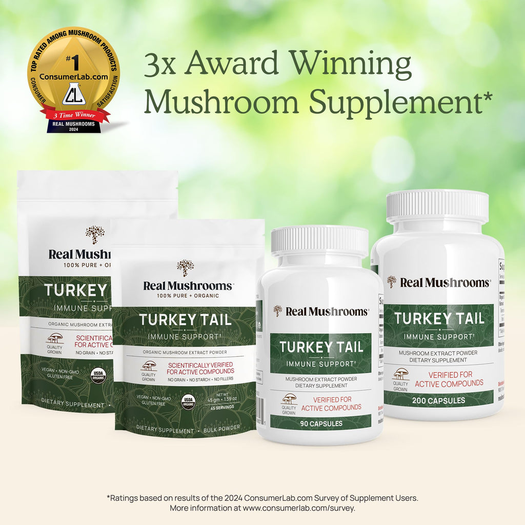 Real Mushrooms Turkey Tail Capsules – Organic, Vegan, 90 Count
