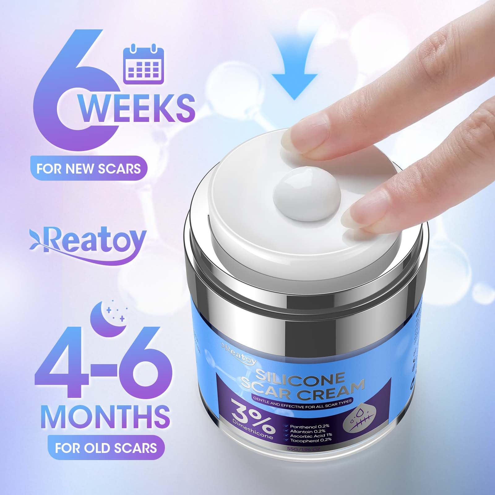 Reatoy Silicone Scar Cream 3% Dimethicone – 55ml for Surgical, C-Section, Acne Scars
