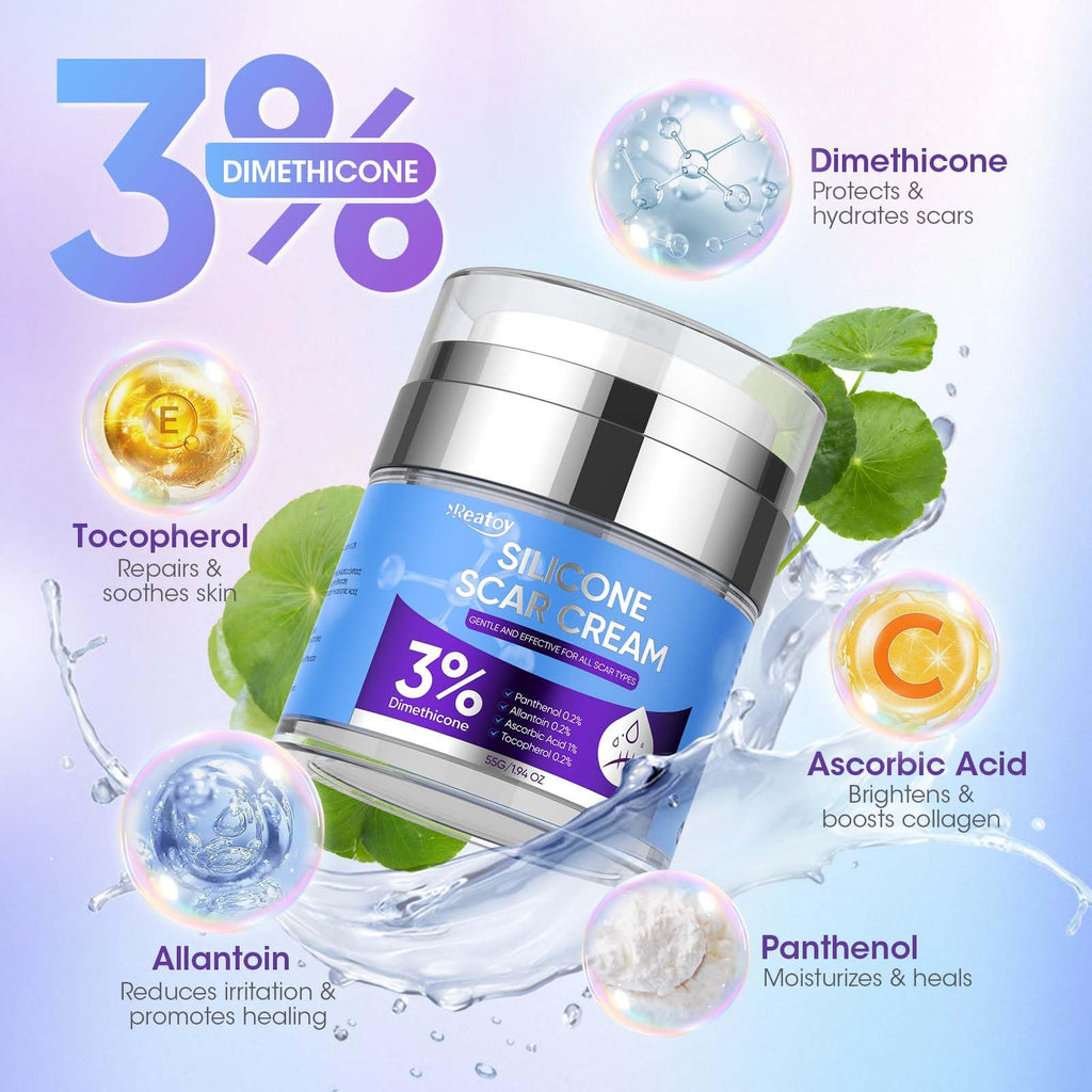 Reatoy Silicone Scar Cream 3% Dimethicone – 55ml for Surgical, C-Section, Acne Scars