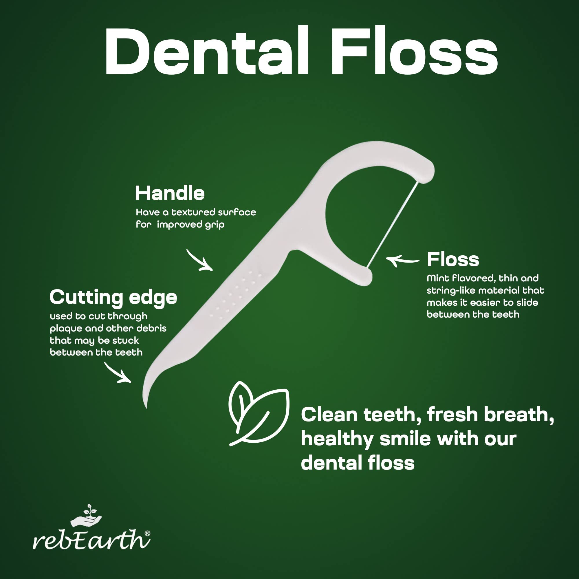 rebEarth Mint Flavored Dental Floss Picks – 200 Count, 2-in-1 Plant-Based