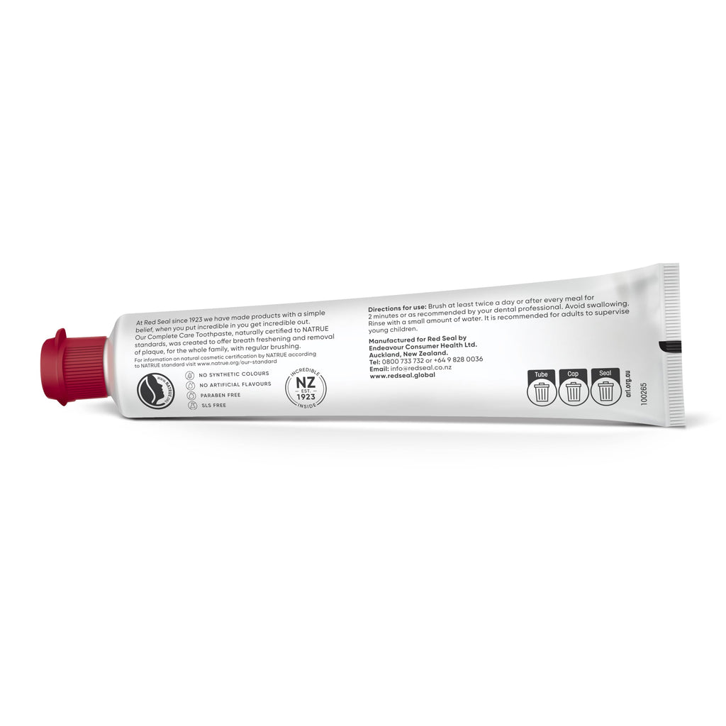 Red Seal Complete Care Mild Mint Toothpaste - NATRUE Natural, Fluoride Free, Vegan & Cruelty Free, 3.53 oz