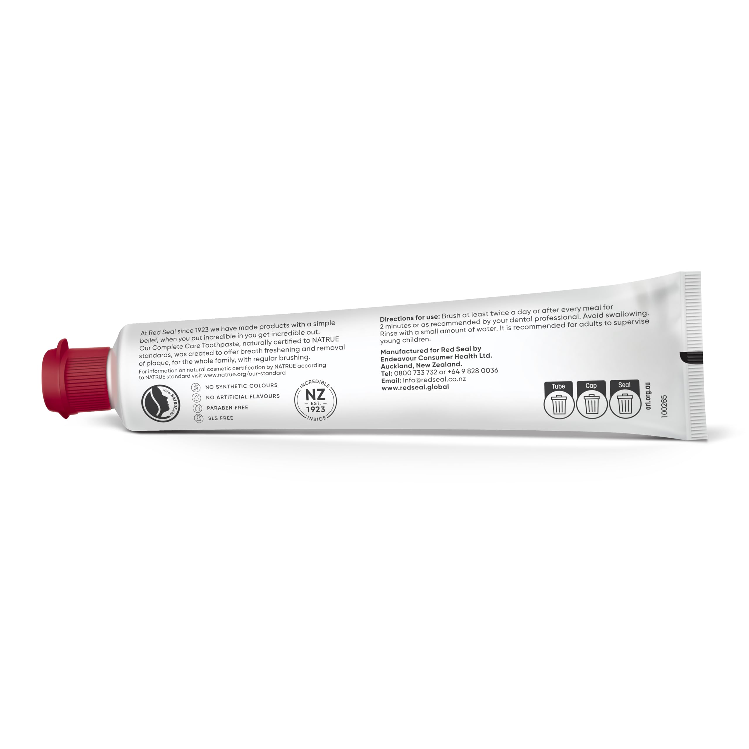 Red Seal Complete Care Mild Mint Toothpaste - NATRUE Natural, Fluoride Free, Vegan & Cruelty Free, 3.53 oz