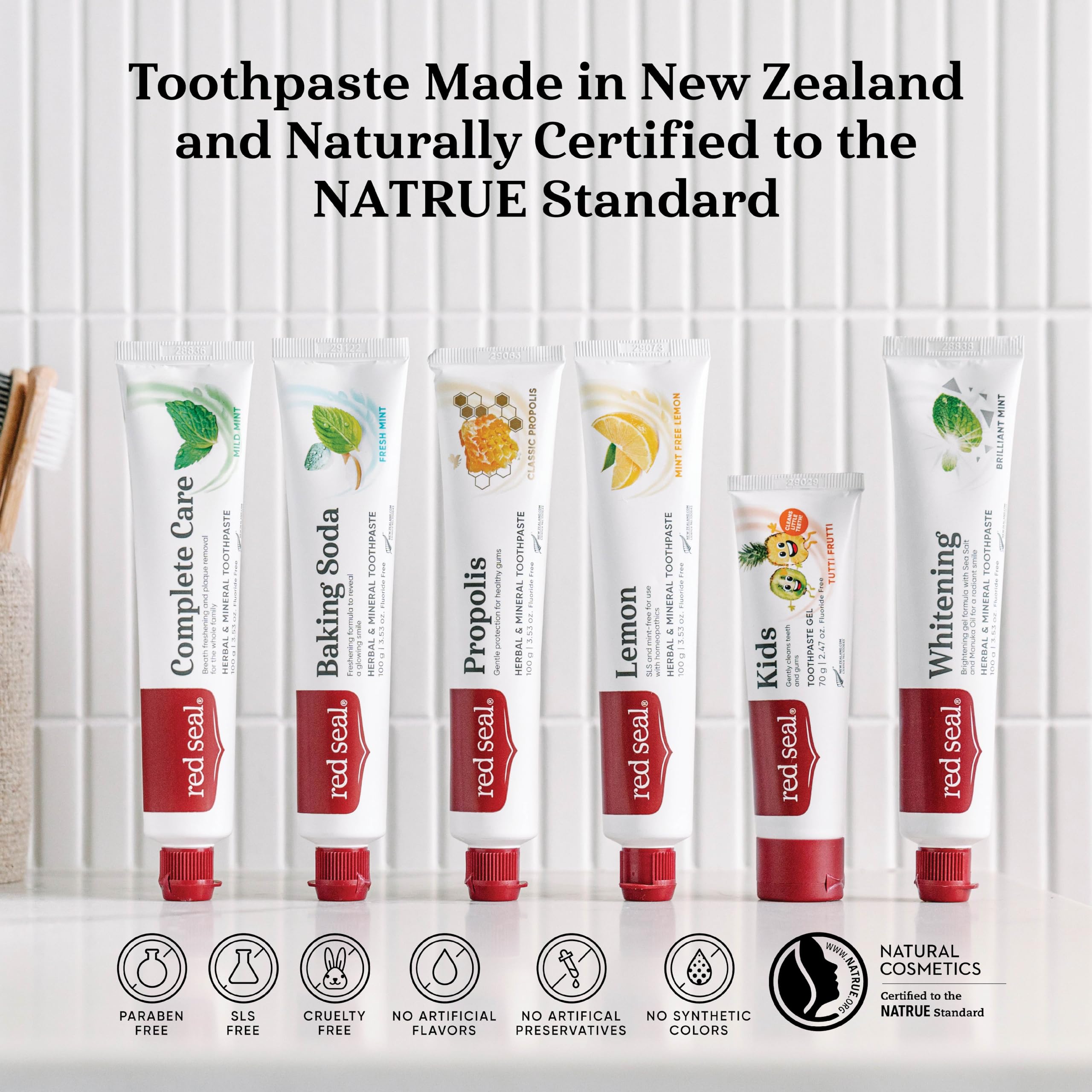 Red Seal Fluoride Free Whitening Toothpaste - Mint | Vegan, Cruelty-Free, NATRUE-Certified Natural Ingredients