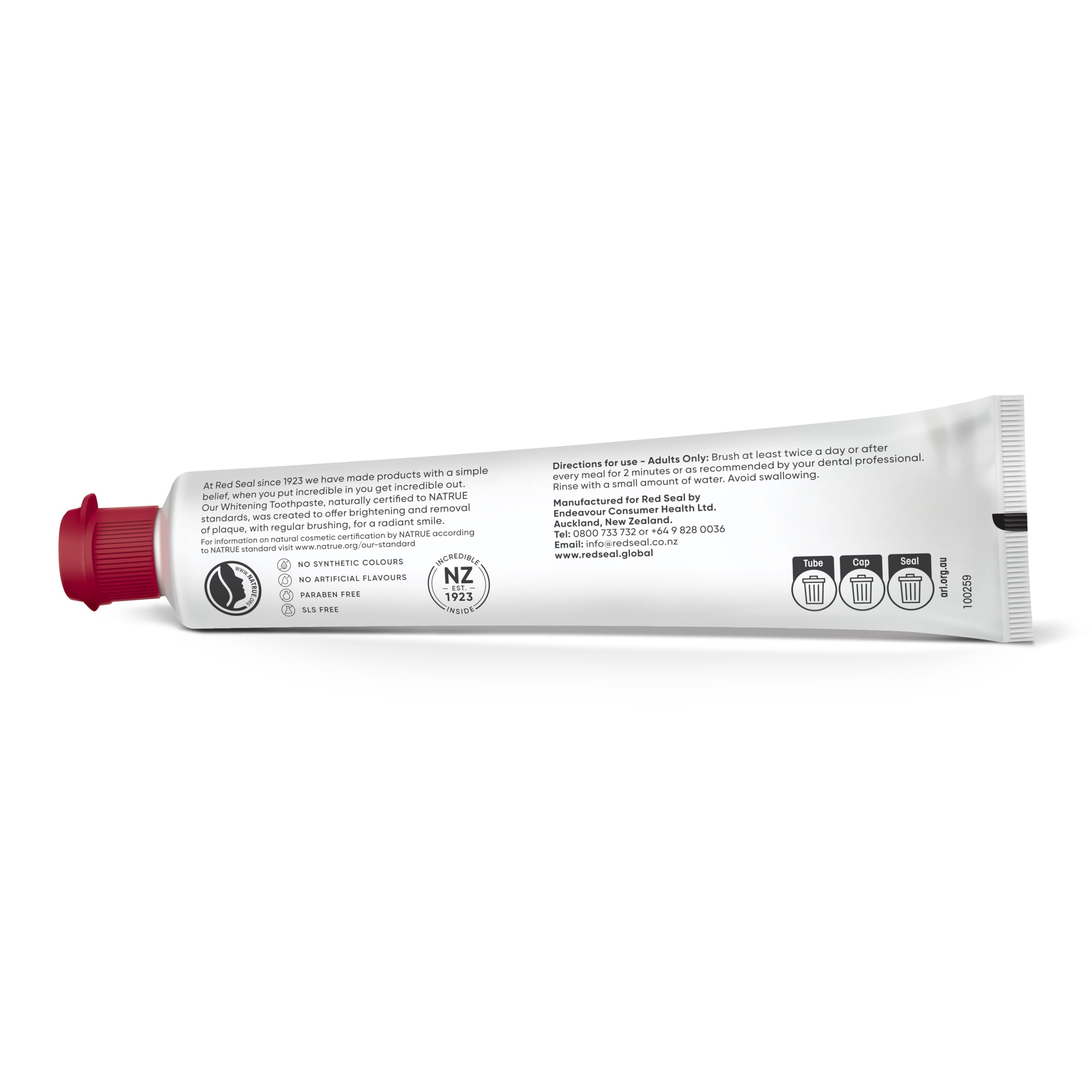 Red Seal Fluoride Free Whitening Toothpaste - Mint | Vegan, Cruelty-Free, NATRUE-Certified Natural Ingredients