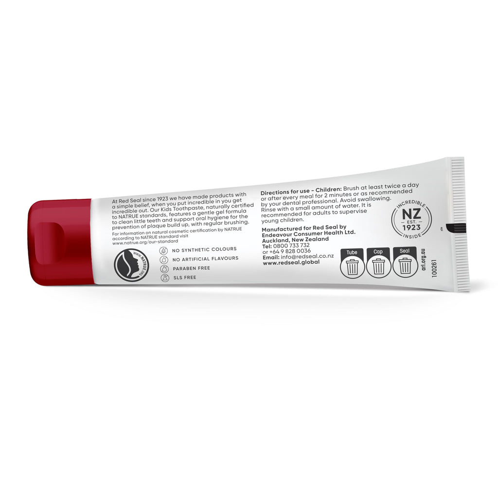 Red Seal Kids Toothpaste – Tutti Frutti Flavor, Fluoride Free, Vegan, Cruelty-Free, NaTrue Certified | 2.47oz