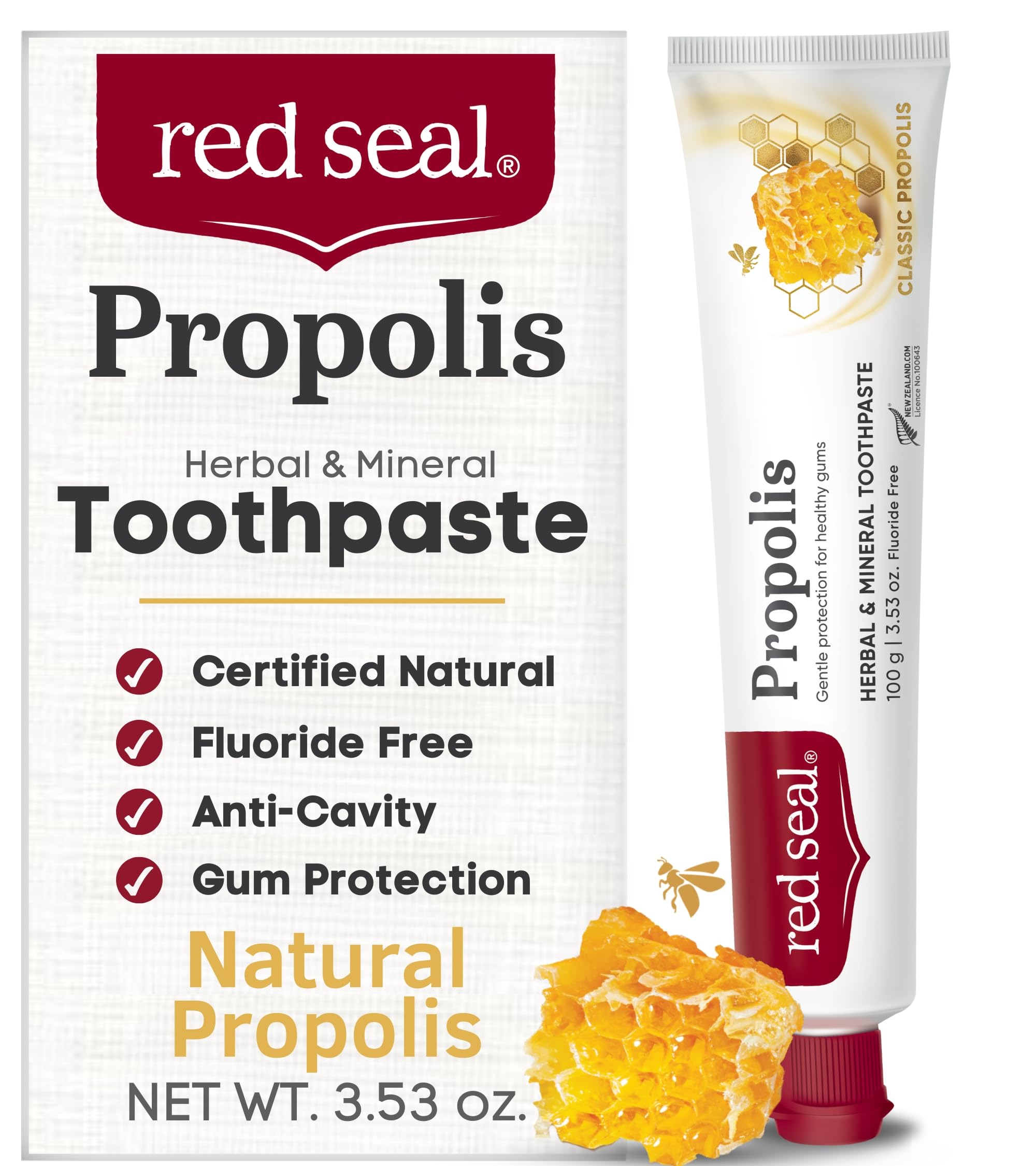 Red Seal Propolis Toothpaste – Fluoride-Free, Mild Mint, NATRUE