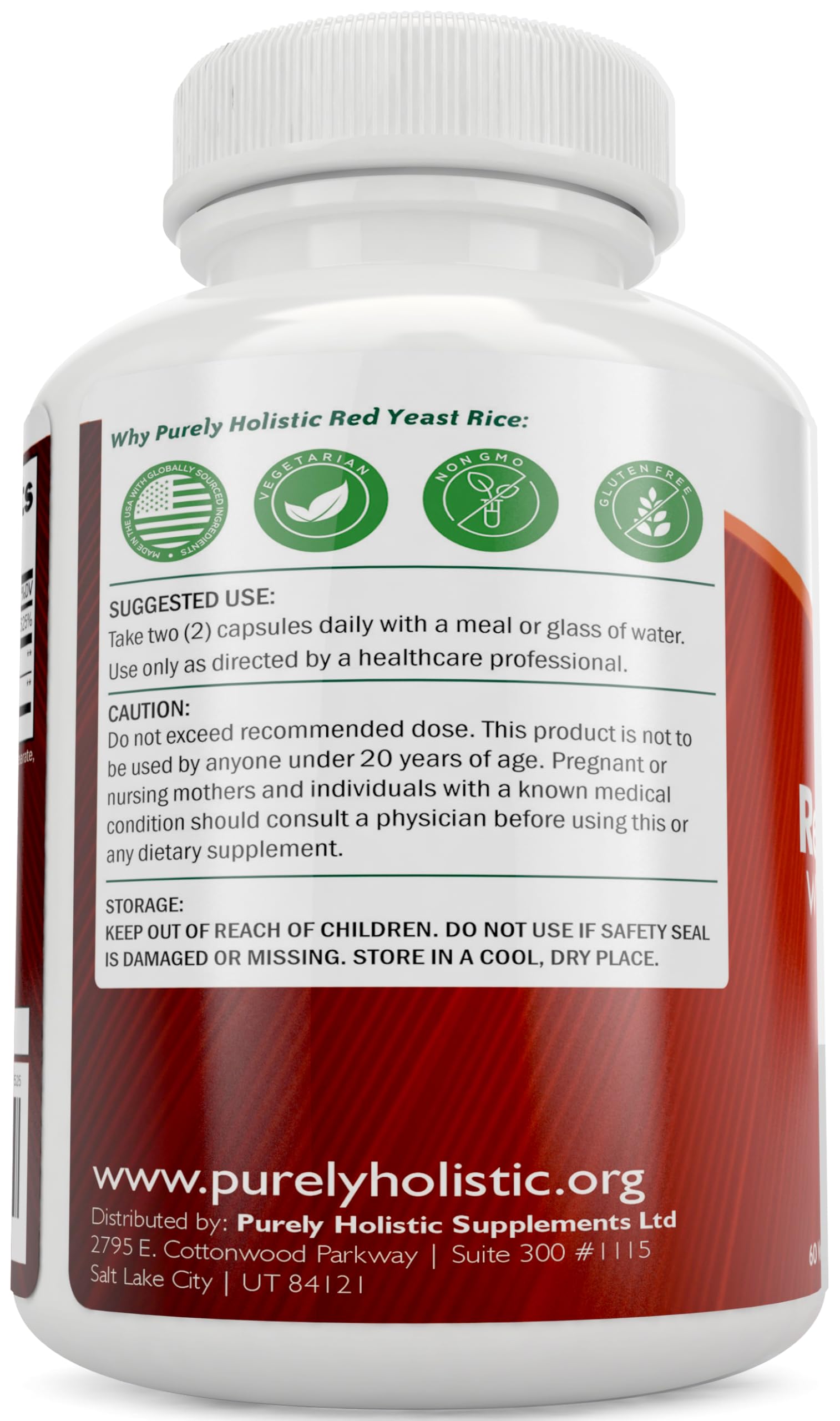 Purely Holistic Red Yeast Rice 1200mg with CoQ10 & Flush Free Niacin - 60 Vegetarian Capsules