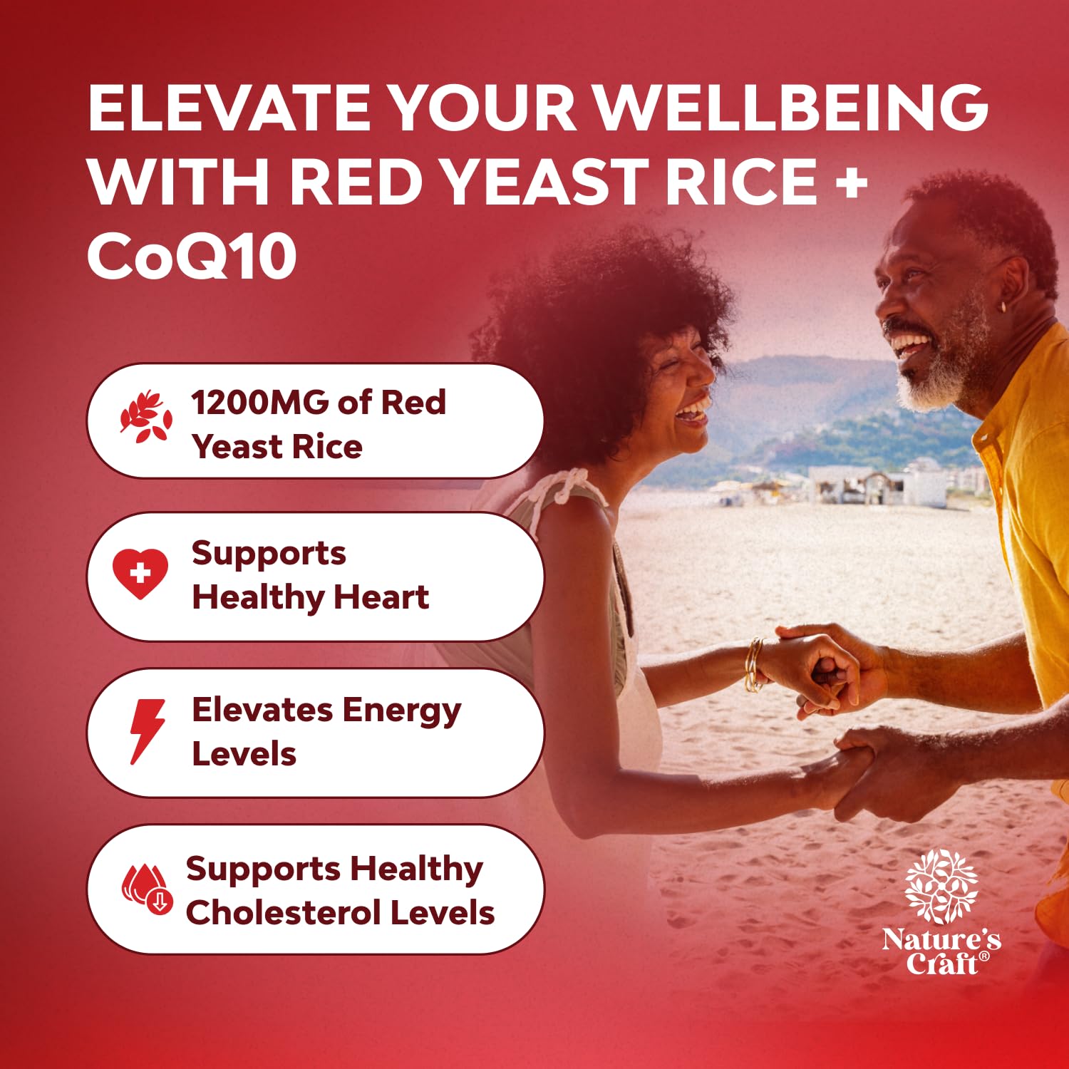 Red Yeast Rice with CoQ10 Supplement - Advanced Heart Health & Cholesterol Support for Men & Women - Extra Strength 1200 mg + CoQ10, 240 Count