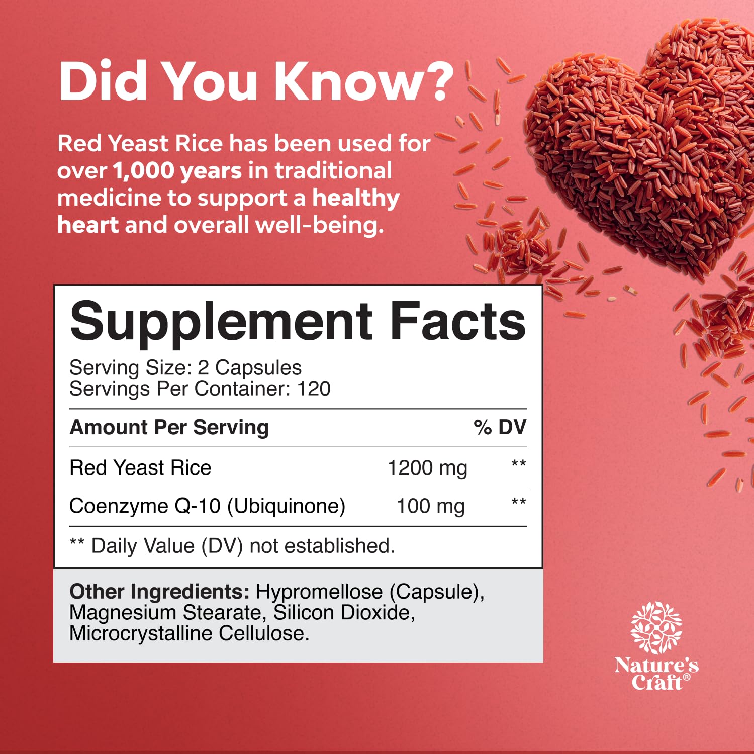 Red Yeast Rice with CoQ10 Supplement - Advanced Heart Health & Cholesterol Support for Men & Women - Extra Strength 1200 mg + CoQ10, 240 Count