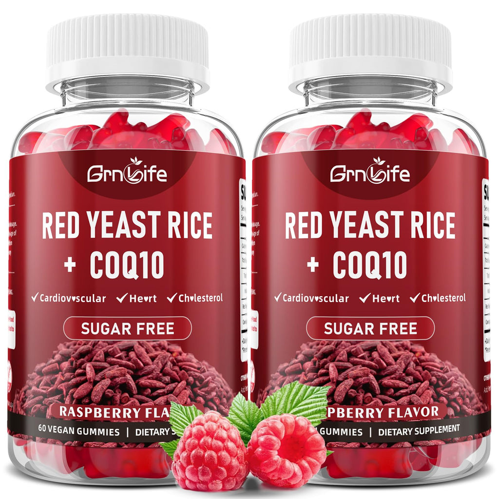 2 Pack Red Yeast Rice with CoQ10 Gummies - Sugar Free Raspberry Flavor, 120 Count