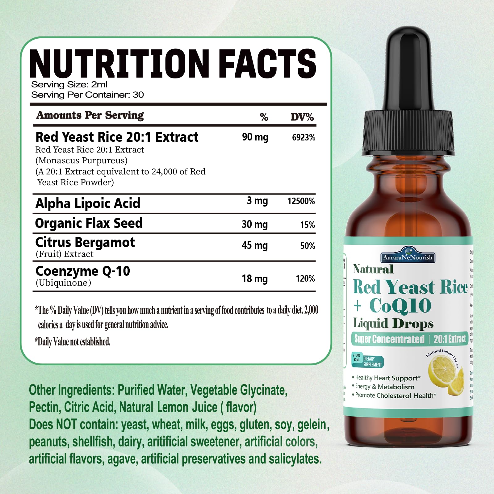 Red Yeast Rice with CoQ10 Liposomal Drops – 1200mg, 5-in-1 Cholesterol Support