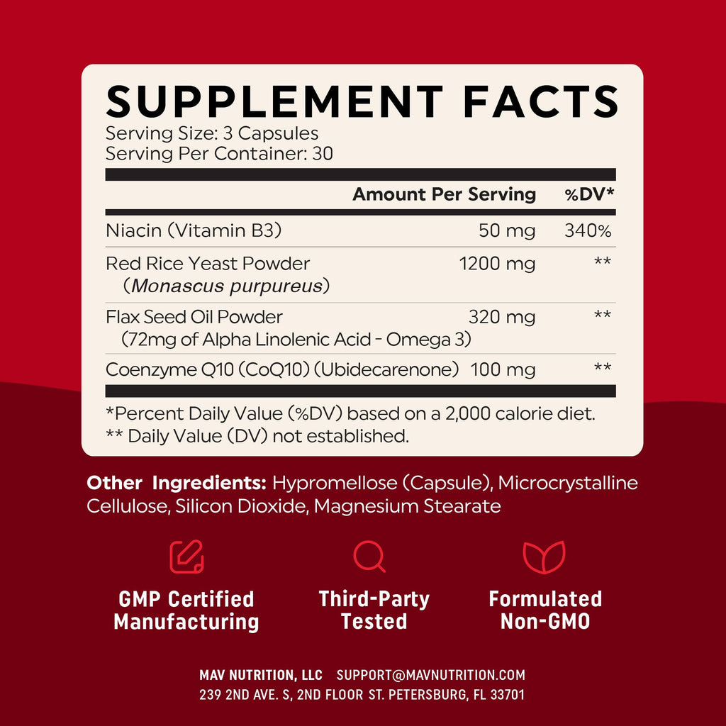Red Yeast Rice 1200mg with CoQ10 & Omega-3 – Heart Health Support (90 Ct)