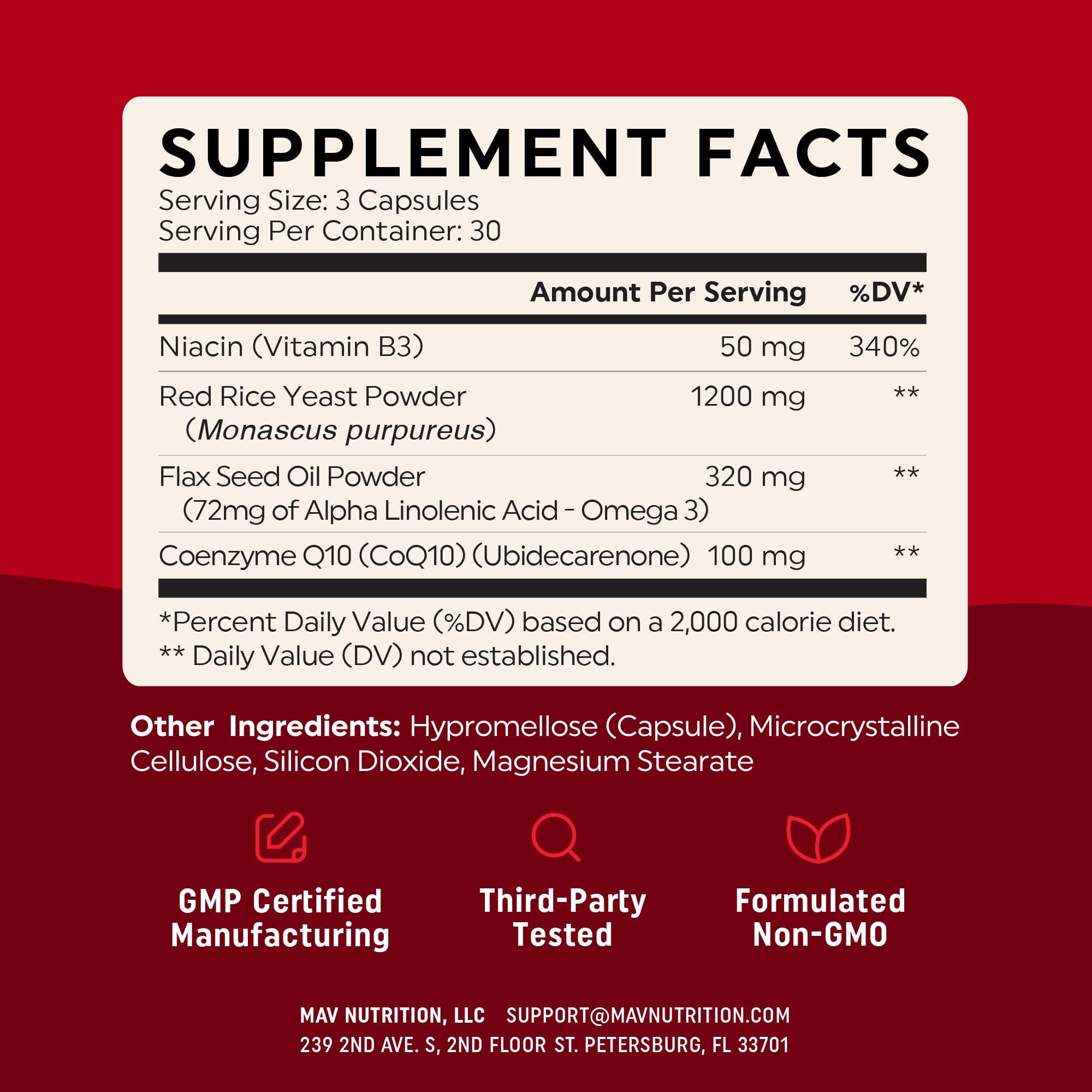 Red Yeast Rice 1200mg with CoQ10 & Omega-3 – Heart Health Support (90 Ct)