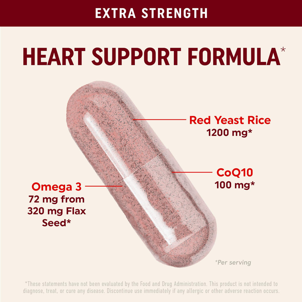 Red Yeast Rice 1200mg with CoQ10 & Omega-3 – Heart Health Support (90 Ct)