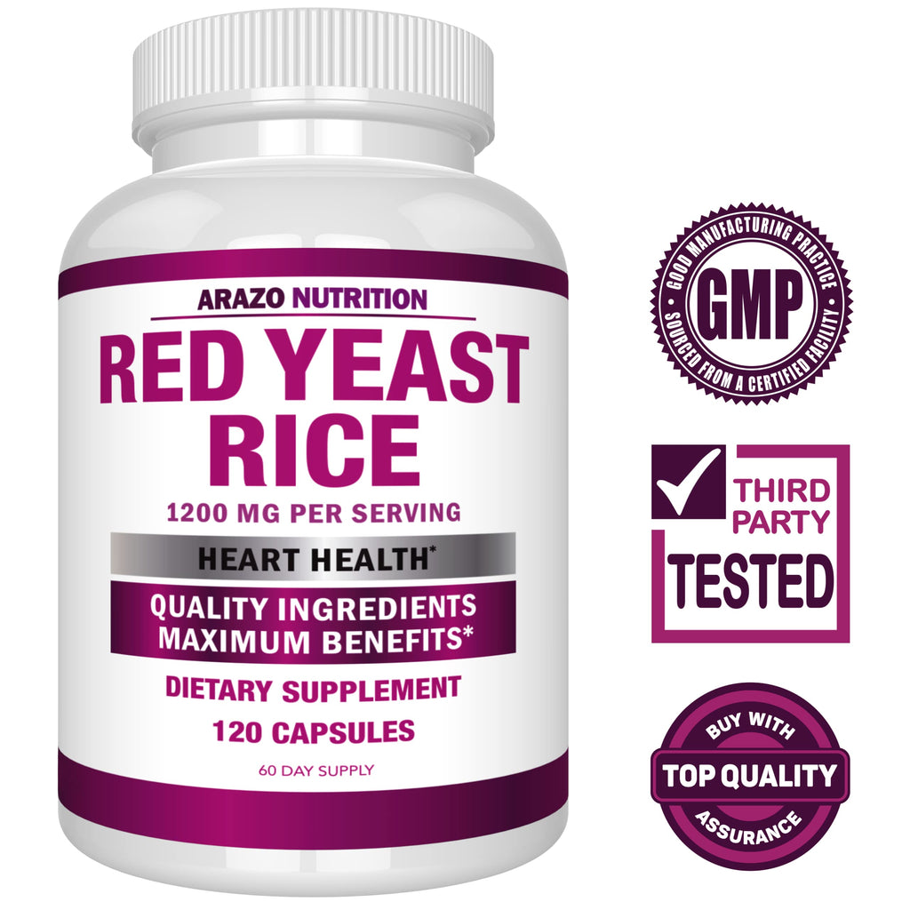 Arazo Nutrition Red Yeast Rice Extract 1200 mg – Citrinin Free – Vegetarian 120 Capsules