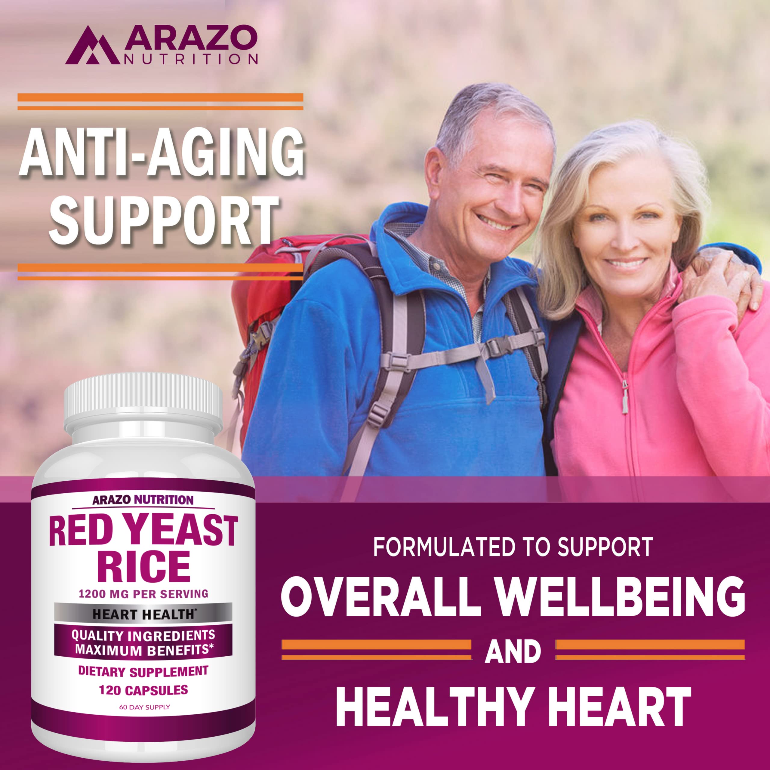Arazo Nutrition Red Yeast Rice Extract 1200 mg – Citrinin Free – Vegetarian 120 Capsules