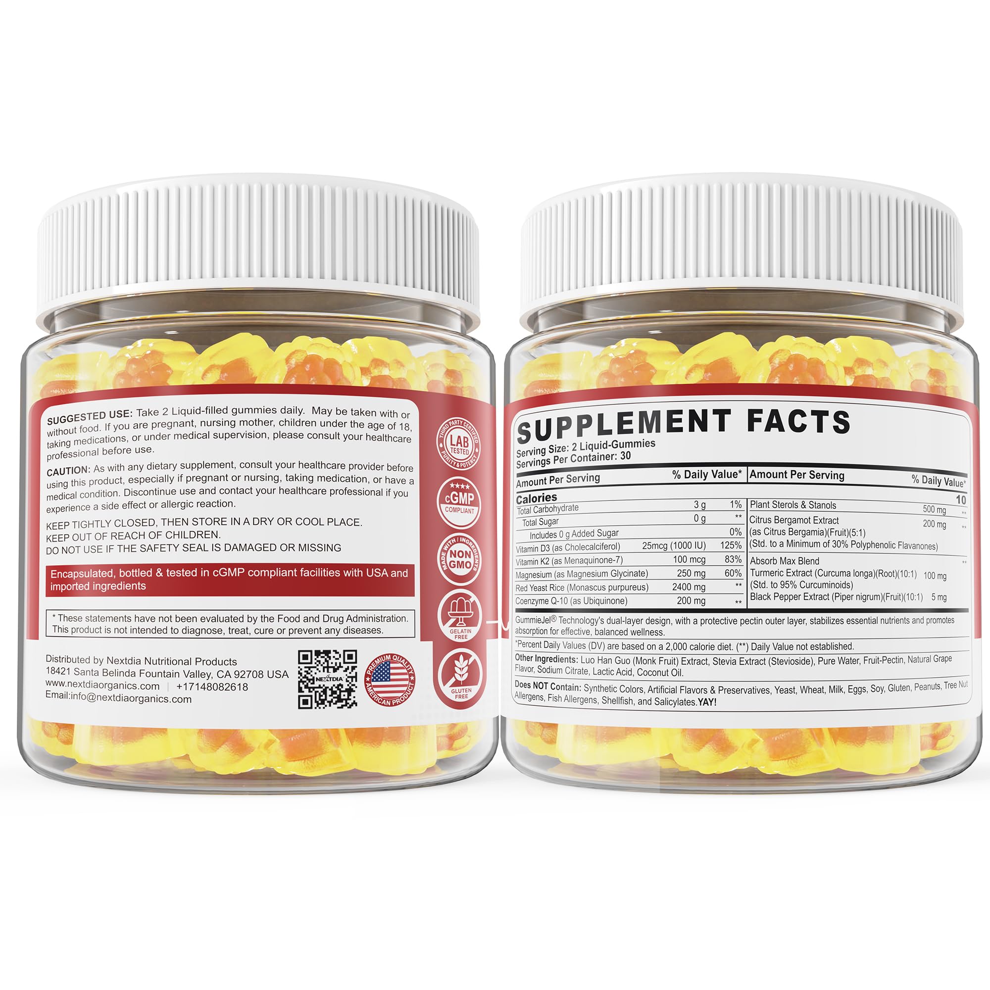 Red Yeast Rice Gummies 2400mg CoQ10 – Sugar-Free Vegan 60 Count | Cholesterol & Vascular Health