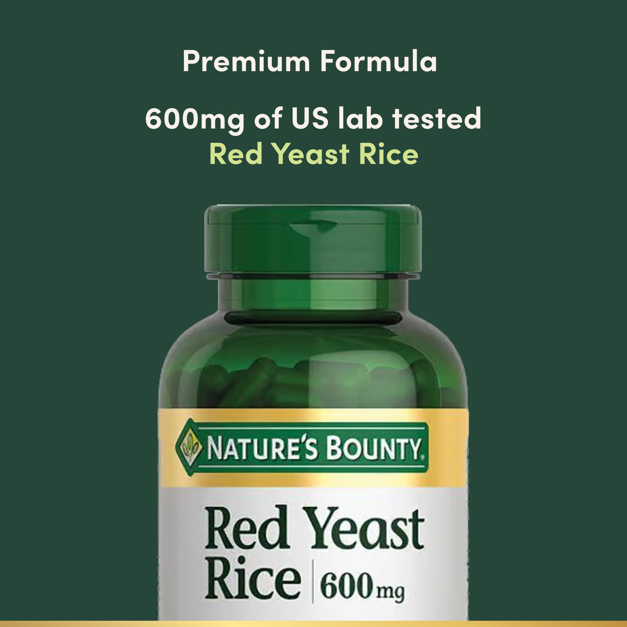 Nature's Bounty Red Yeast Rice 600mg - 250 Capsules | Non-GMO, Gluten Free
