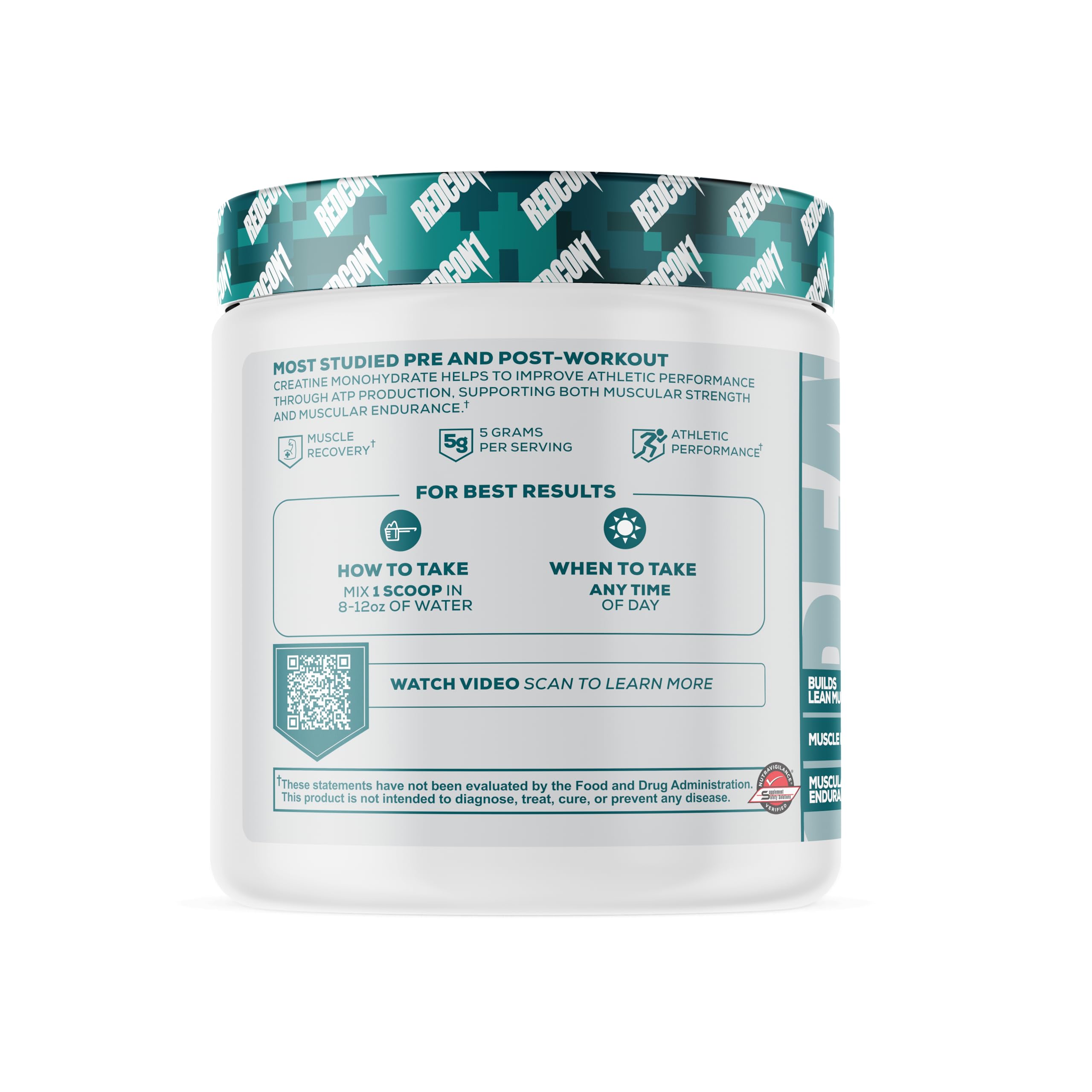 REDCON1 Creatine Monohydrate | Keto Friendly & Vegan Pre & Post Workout | Creatine Powder - 60 Servings