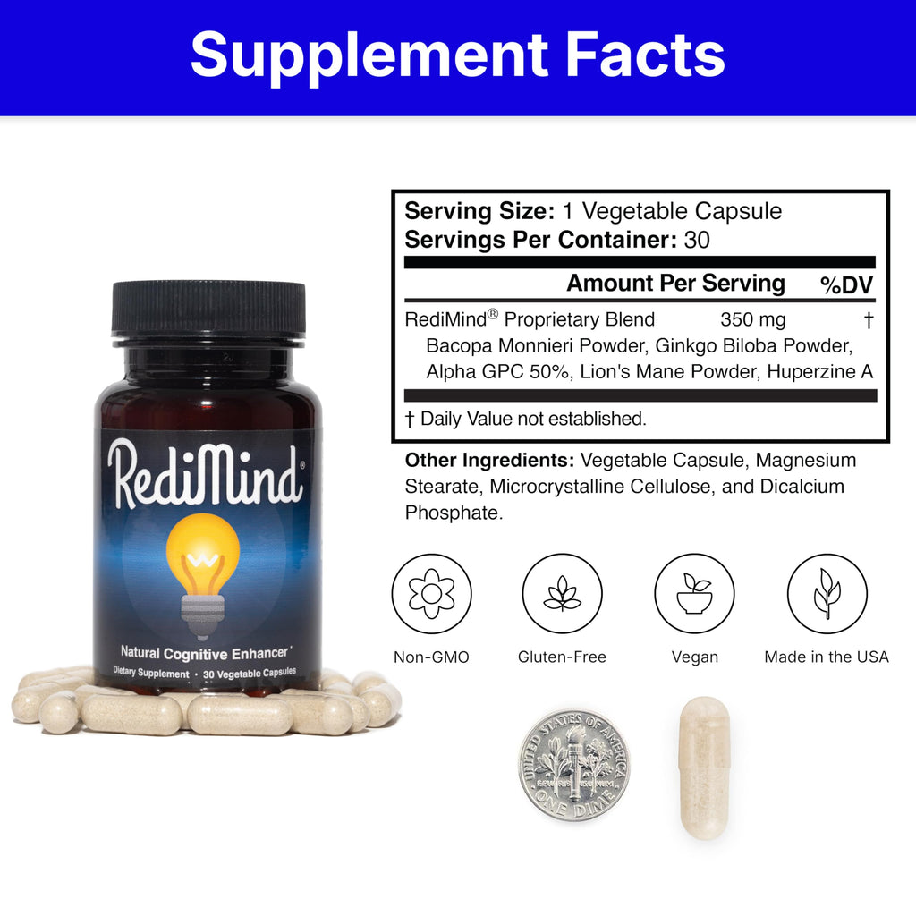 RediMind - Natural Cognitive Enhancement Capsule | Non-GMO, Vegan, Gluten-Free